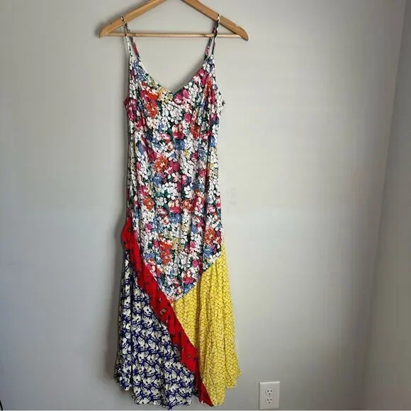 Anthropologie 52 of 52 Conversations Multi-Print Bias Cut Dress M Floral, Cats